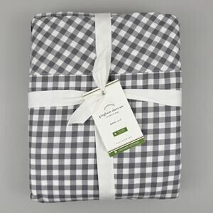 Pottery Barn Gingham Sheet Set Queen Gray Organic Cotton Bedding New in Package